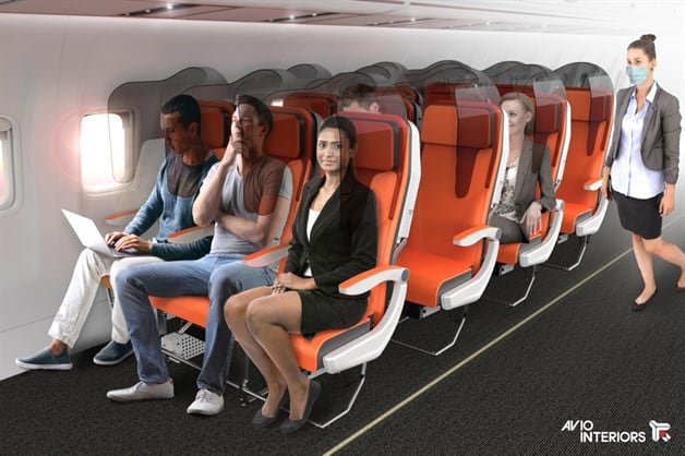 Diseñan asientos especiales para evitar contagios de Covid 19 en los aviones 