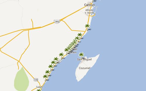 Mapa de playas en  Quintana Roo Playas de Mexico