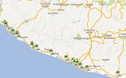 Mapa de playas en  Guerrero Playas en Mexico